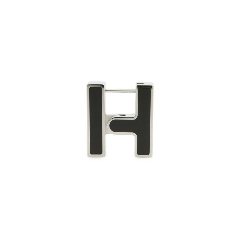 エルメス ピアス シングル H ブラック/シルバー金具 HERMES アクセサリー 片耳 黒