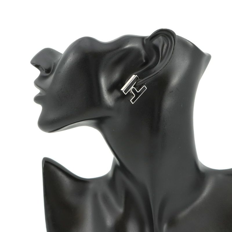 エルメス ピアス シングル H ブラック/シルバー金具 HERMES アクセサリー 片耳 黒