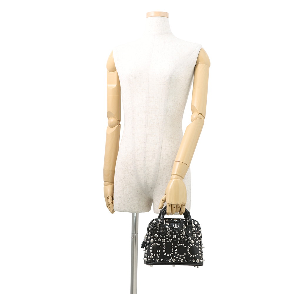グッチ ハンドバッグ ダイアナ バンブー ズタッズ ミニ レザー/メタル 715775 GUCCI 2wayショルダーバッグ 黒