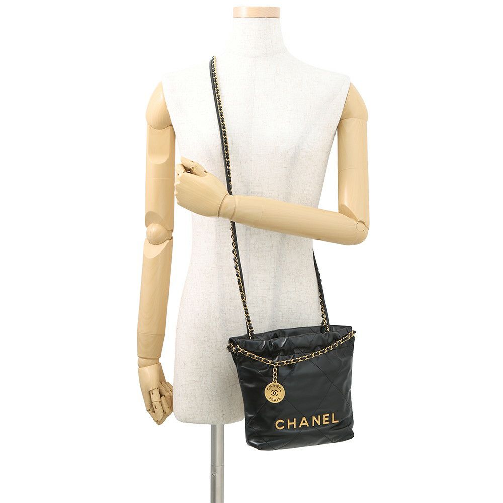 シャネル ハンドバッグ CHANEL 22 ミニ ココマーク シャイニーカーフレザー AS3980 CHANEL 2wayショルダーバッグ 黒