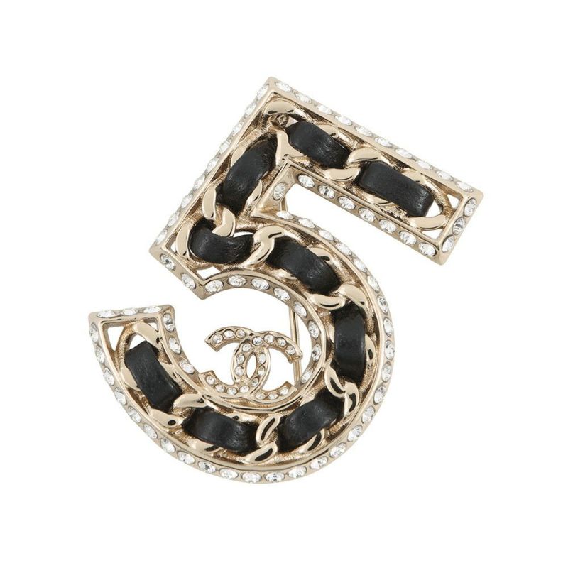 シャネル ブローチ NO.5 ココマーク ラインストーン レザー B23 P ABA170 CHANEL アクセサリー 黒