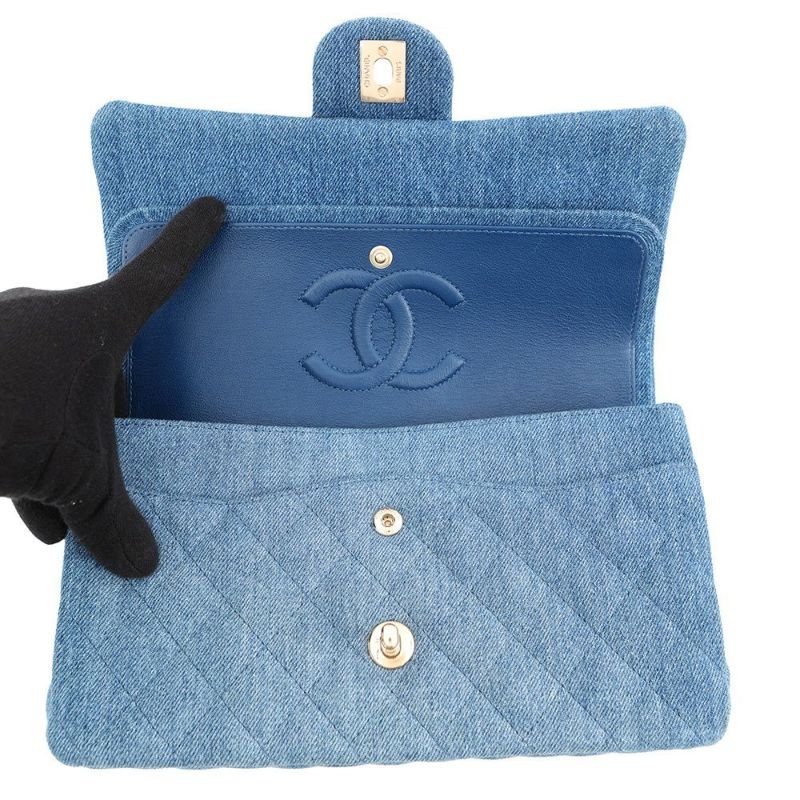 シャネル チェーンショルダーバッグ マトラッセ25 ココマーク ダブルチェーン デニム A01112 CHANEL