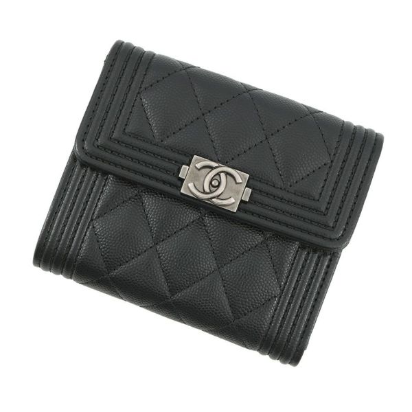 シャネル 三つ折り財布 ボーイシャネル ココマーク マトラッセ ウォレット キャビアスキン A80734 CHANEL 財布 黒