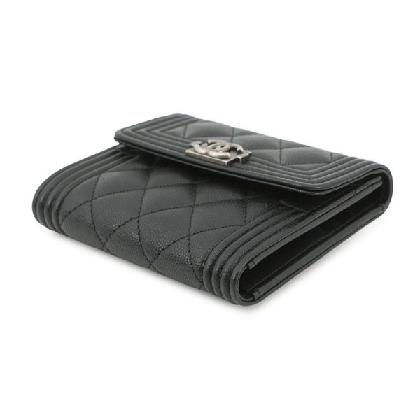 シャネル 三つ折り財布 ボーイシャネル ココマーク マトラッセ ウォレット キャビアスキン A80734 CHANEL 財布 黒