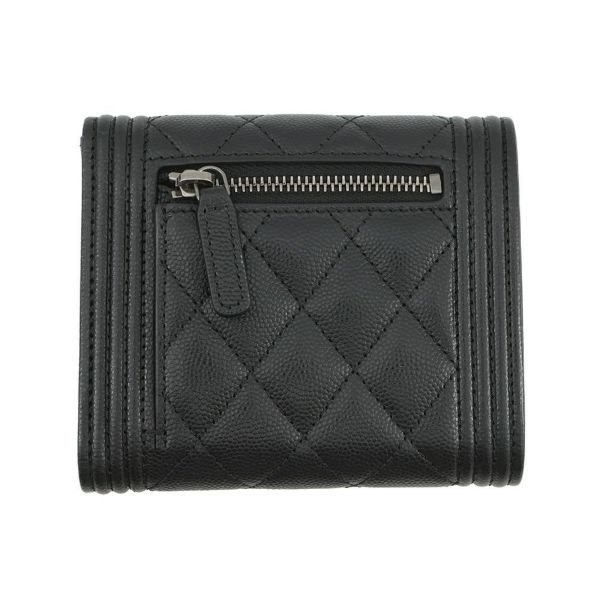 シャネル 三つ折り財布 ボーイシャネル ココマーク マトラッセ ウォレット キャビアスキン A80734 CHANEL 財布 黒