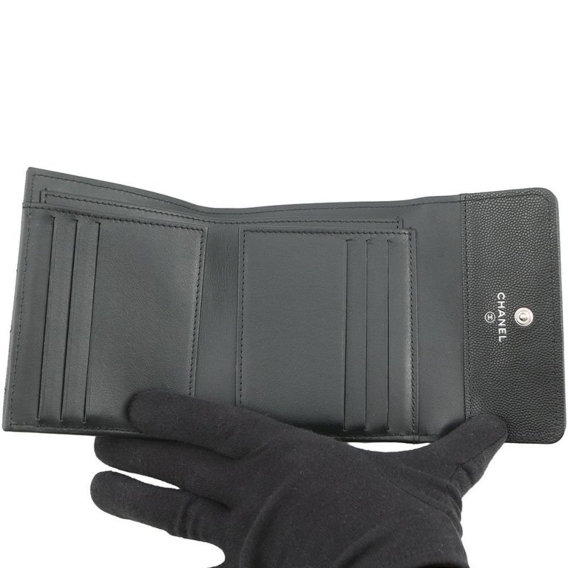シャネル 三つ折り財布 ボーイシャネル ココマーク マトラッセ ウォレット キャビアスキン A80734 CHANEL 財布 黒