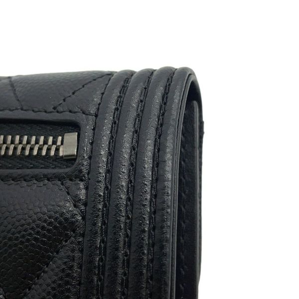 シャネル 三つ折り財布 ボーイシャネル ココマーク マトラッセ ウォレット キャビアスキン A80734 CHANEL 財布 黒
