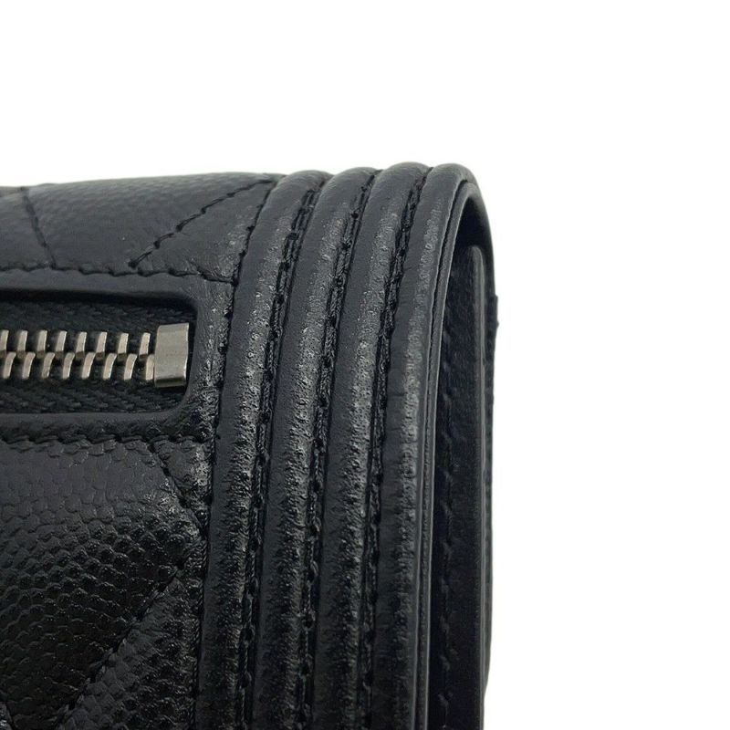 シャネル 三つ折り財布 ボーイシャネル ココマーク マトラッセ ウォレット キャビアスキン A80734 CHANEL 財布 黒