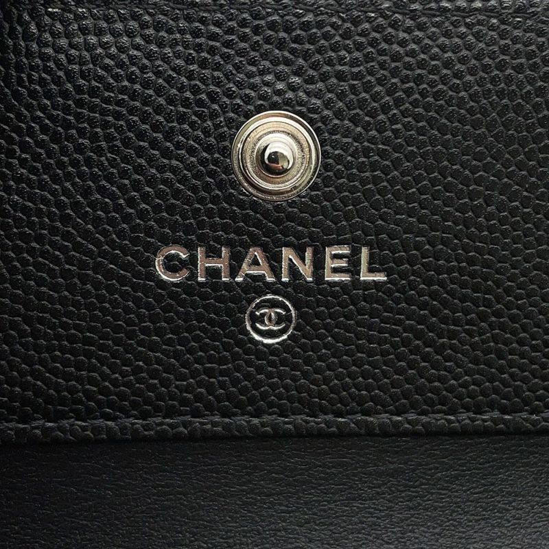 シャネル 三つ折り財布 ボーイシャネル ココマーク マトラッセ ウォレット キャビアスキン A80734 CHANEL 財布 黒