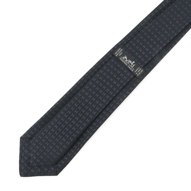 エルメス ネクタイ ファソネH  バイカラー シルク HERMES タイ メンズ 黒