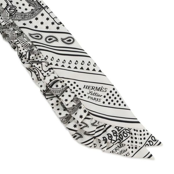 エルメス スカーフ ツイリー フリル エプロン・ドール・バンダナ シルク HERMES 2024年春夏 黒 白