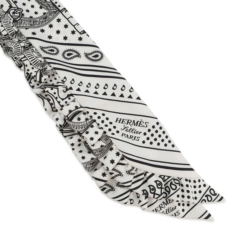 エルメス スカーフ ツイリー フリル エプロン・ドール・バンダナ シルク HERMES 2024年春夏 黒 白