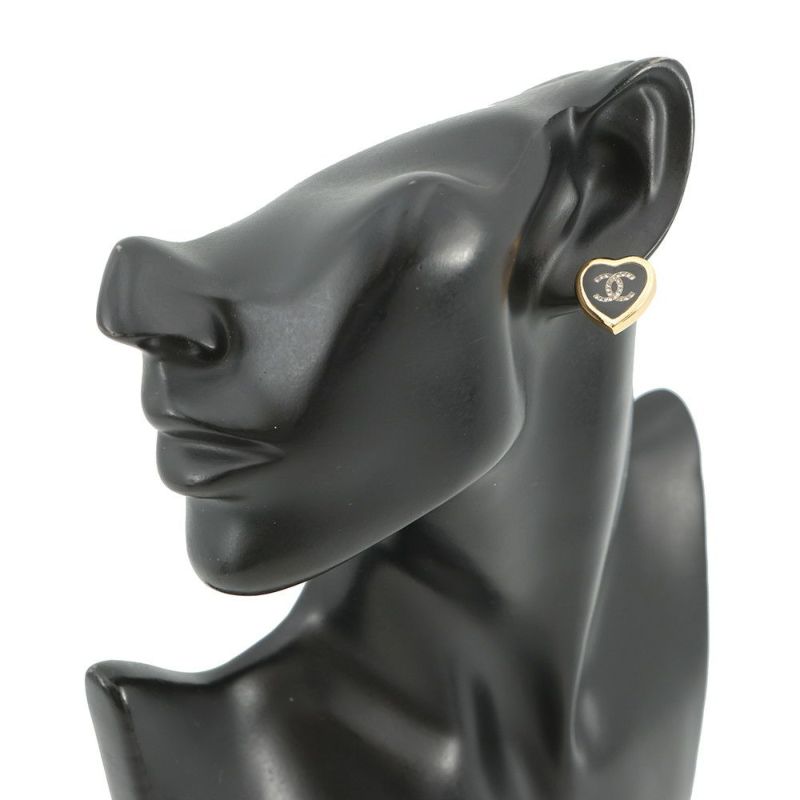 シャネル イヤリング ココマーク ハート ラインストーン F25B ABG311 CHANEL アクセサリー 黒