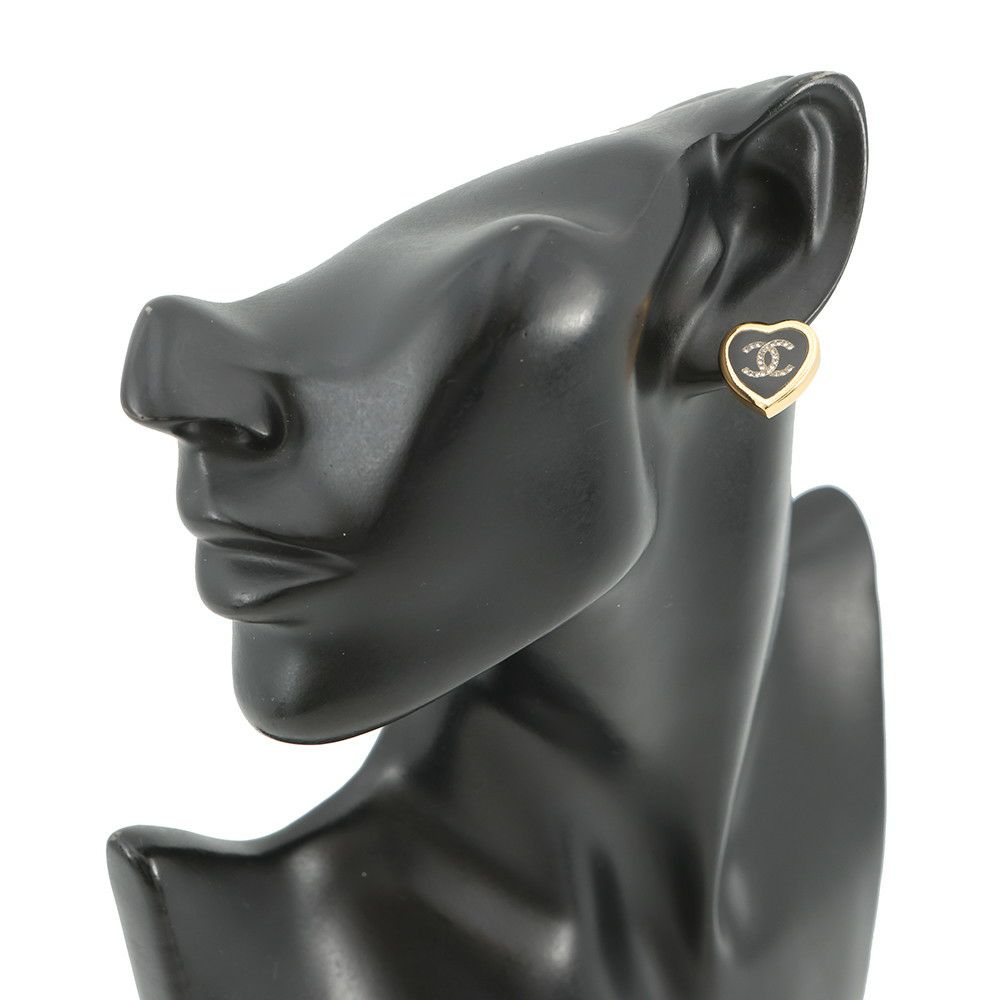 シャネル イヤリング ココマーク ハート ラインストーン F25B ABG311 CHANEL アクセサリー 黒
