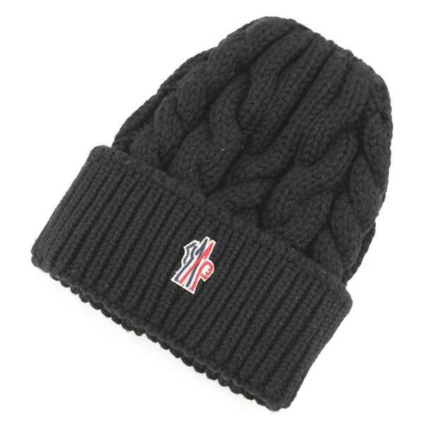 モンクレール ニット帽 ロゴ グルノーブル ウール MONCLER 帽子 黒