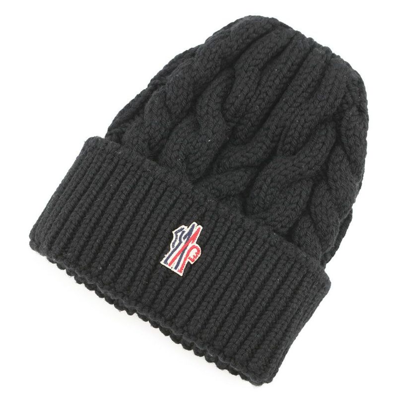 モンクレール ニット帽 ロゴ グルノーブル ウール MONCLER 帽子 黒