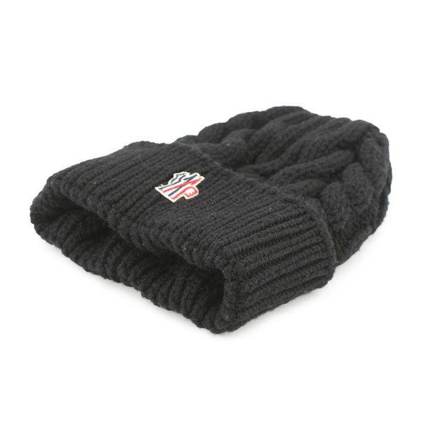 モンクレール ニット帽 ロゴ グルノーブル ウール MONCLER 帽子 黒