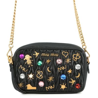 ミュウミュウ チェーンショルダーバッグ マテラッセ クリスタル レザー