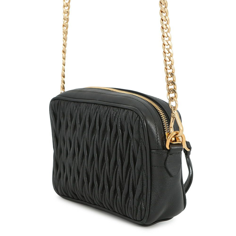 ミュウミュウ チェーンショルダーバッグ マテラッセ ビジュー レザー 5BH118 MIUMIU 黒