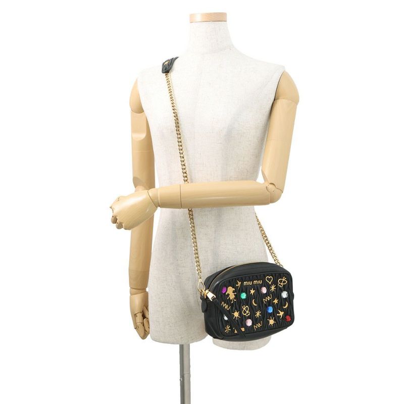 ミュウミュウ チェーンショルダーバッグ マテラッセ ビジュー レザー 5BH118 MIUMIU 黒