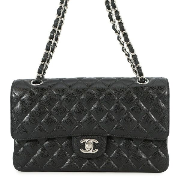 シャネル チェーンショルダーバッグ マトラッセ25 ココマーク ダブルチェーン キャビアスキン A01112 CHANEL 黒