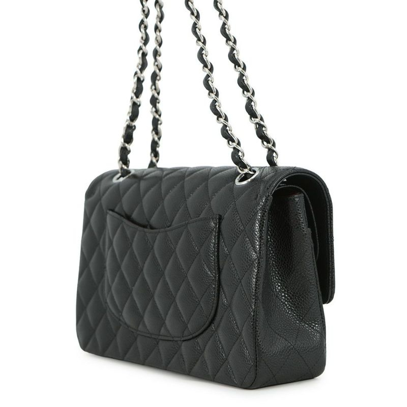 シャネル チェーンショルダーバッグ マトラッセ25 ココマーク ダブルチェーン キャビアスキン A01112 CHANEL 黒
