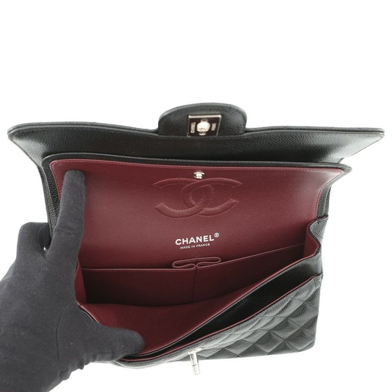 シャネル チェーンショルダーバッグ マトラッセ25 ココマーク ダブルチェーン キャビアスキン A01112 CHANEL 黒