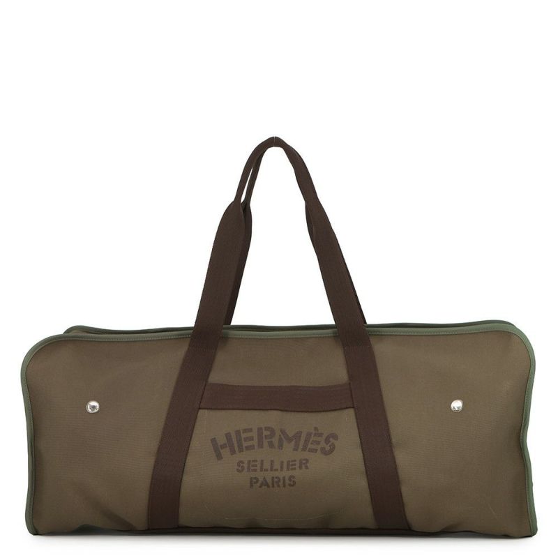 エルメス ボストンバッグ サックドパンサージュ カーキ/シルバー金具 トワルシェブロン/キャンバス X刻印 ブーツ＆ヘルメットバッグ