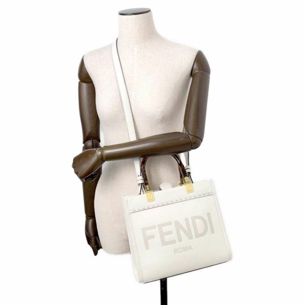 フェンディ ハンドバッグ サンシャイン スモール ロゴ レザー 8BH394 FENDI 2wayショルダーバッグ 白