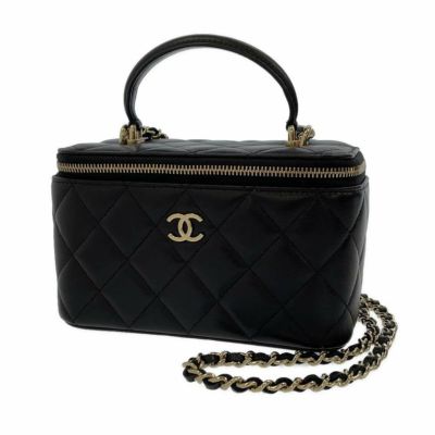 シャネル チェーンショルダーバッグ マトラッセ ココマーク ヴァニティ ラムスキン AP2846 CHANEL ポーチ 黒 安心保証
