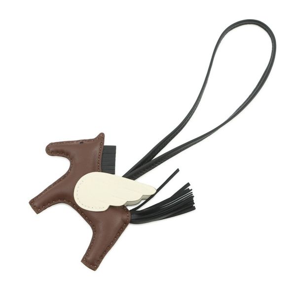 エルメス バッグチャーム ロデオPM ペガサス テール/クレ/ブラック ラムスキン K刻印