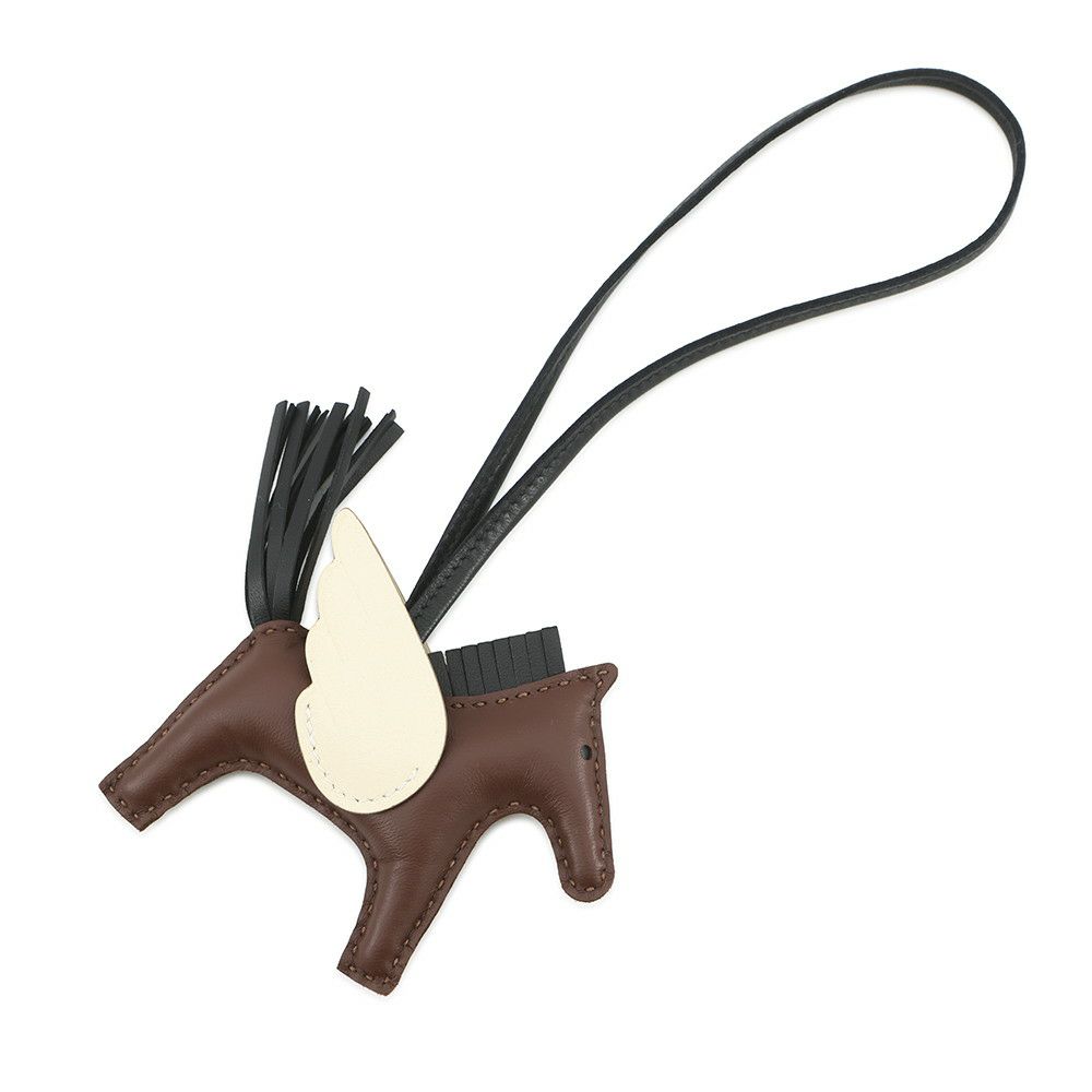 エルメス バッグチャーム ロデオPM ペガサス テール/クレ/ブラック ラムスキン K刻印