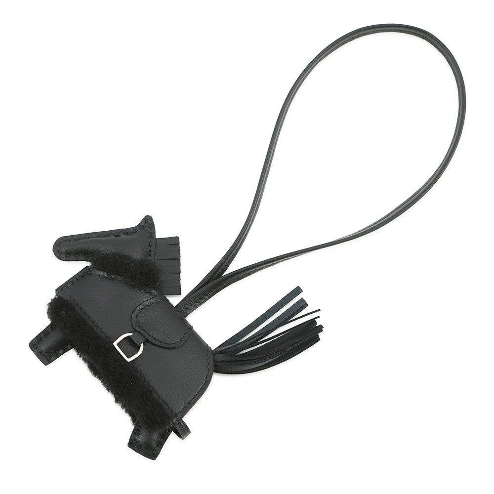 エルメス バッグチャーム ロデオPM ロベオ プラッシュ ブラック ラムスキン/ムートン K刻印 HERMES チャーム 黒