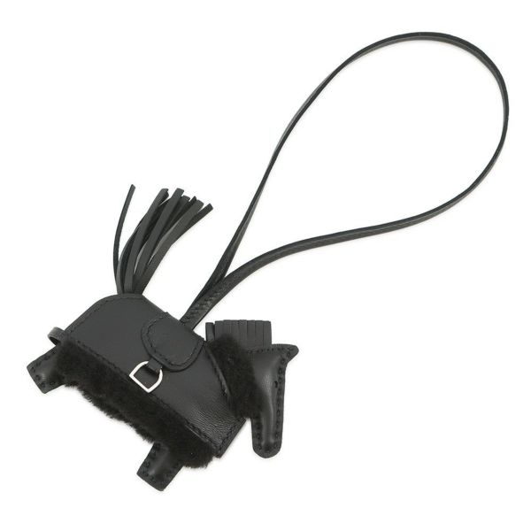 エルメス バッグチャーム ロデオPM ロベオ プラッシュ ブラック ラムスキン/ムートン K刻印 HERMES チャーム 黒