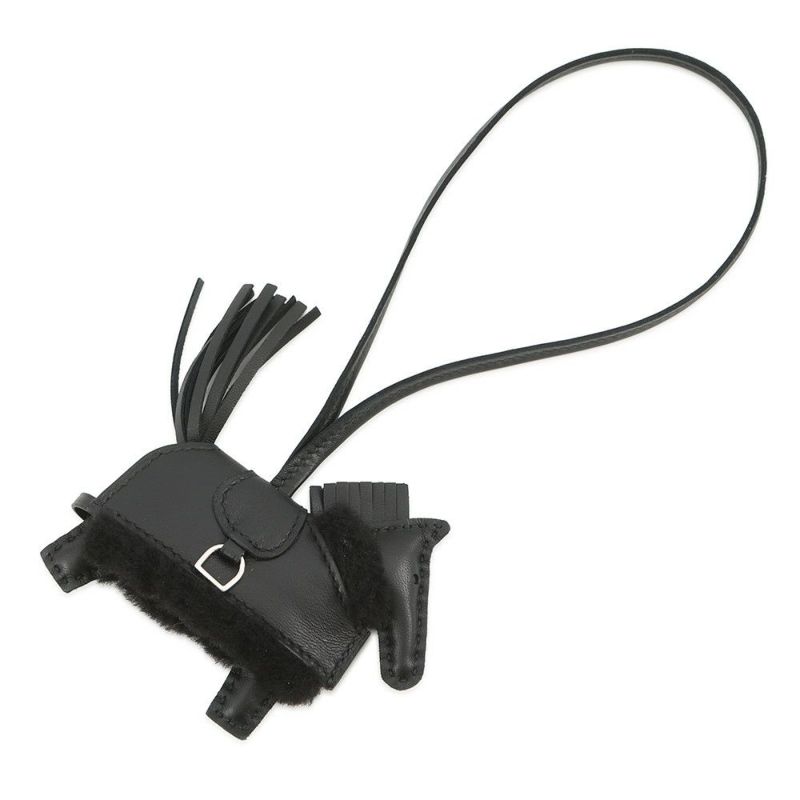 エルメス バッグチャーム ロデオPM ロベオ プラッシュ ブラック ラムスキン/ムートン K刻印 HERMES チャーム 黒