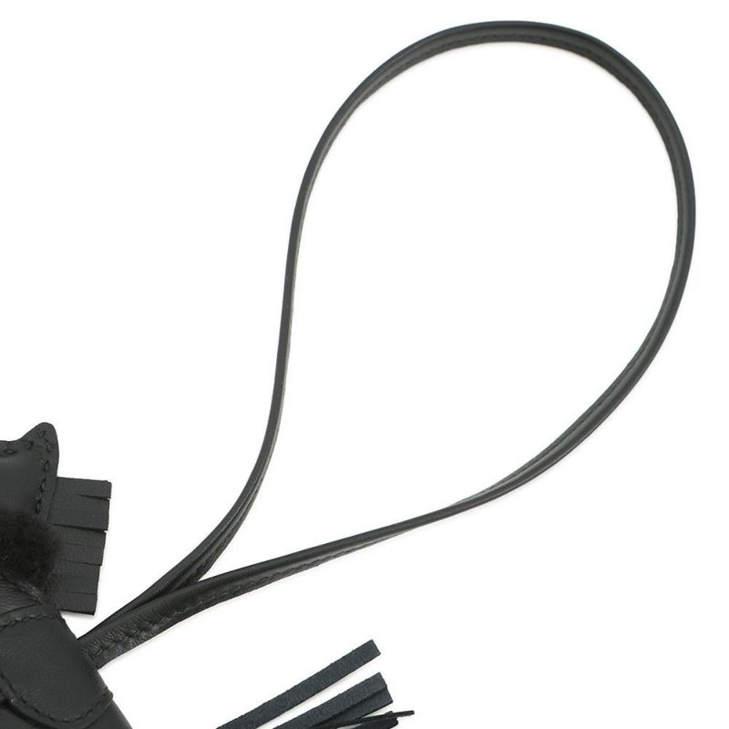 エルメス バッグチャーム ロデオPM ロベオ プラッシュ ブラック ラムスキン/ムートン K刻印 HERMES チャーム 黒