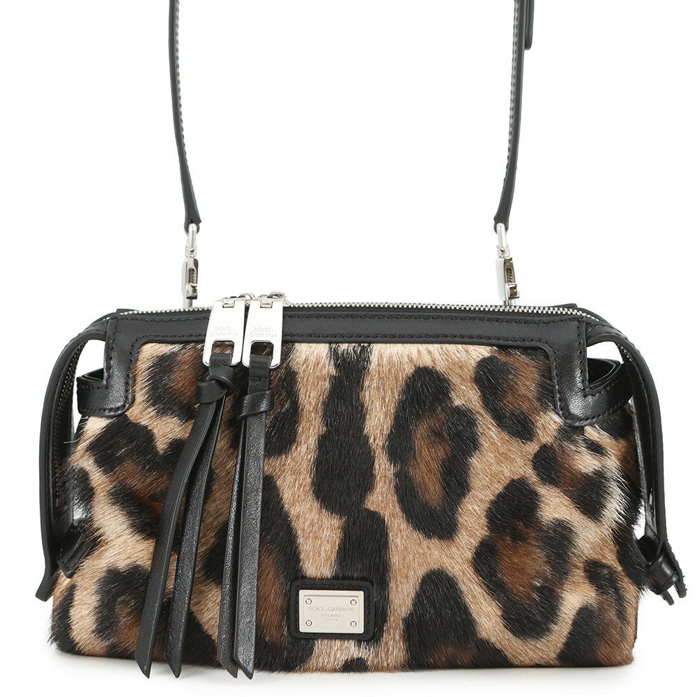 ドルチェ＆ガッバーナ ショルダーバッグ レオパード ハラコ レザー DOLCE&GABBANA 黒