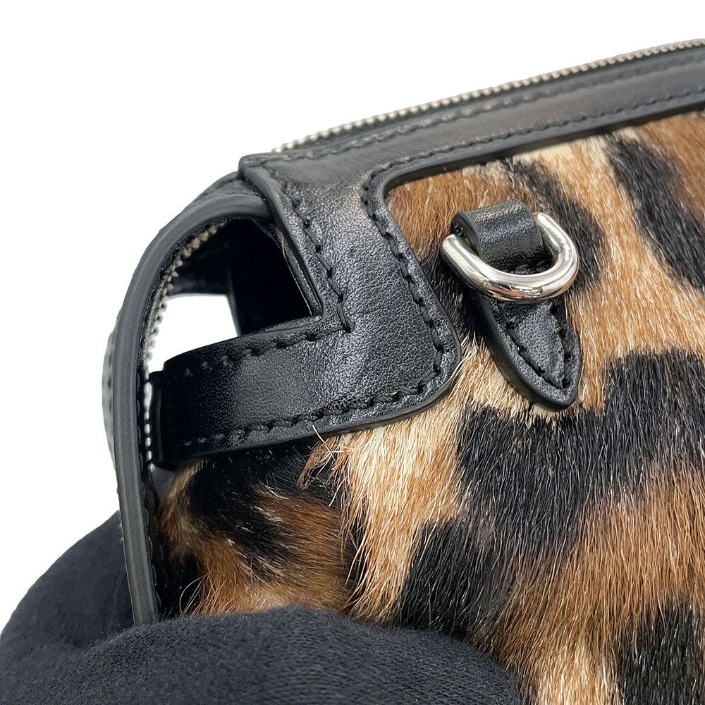 ドルチェ＆ガッバーナ ショルダーバッグ レオパード ハラコ レザー DOLCE&GABBANA 黒