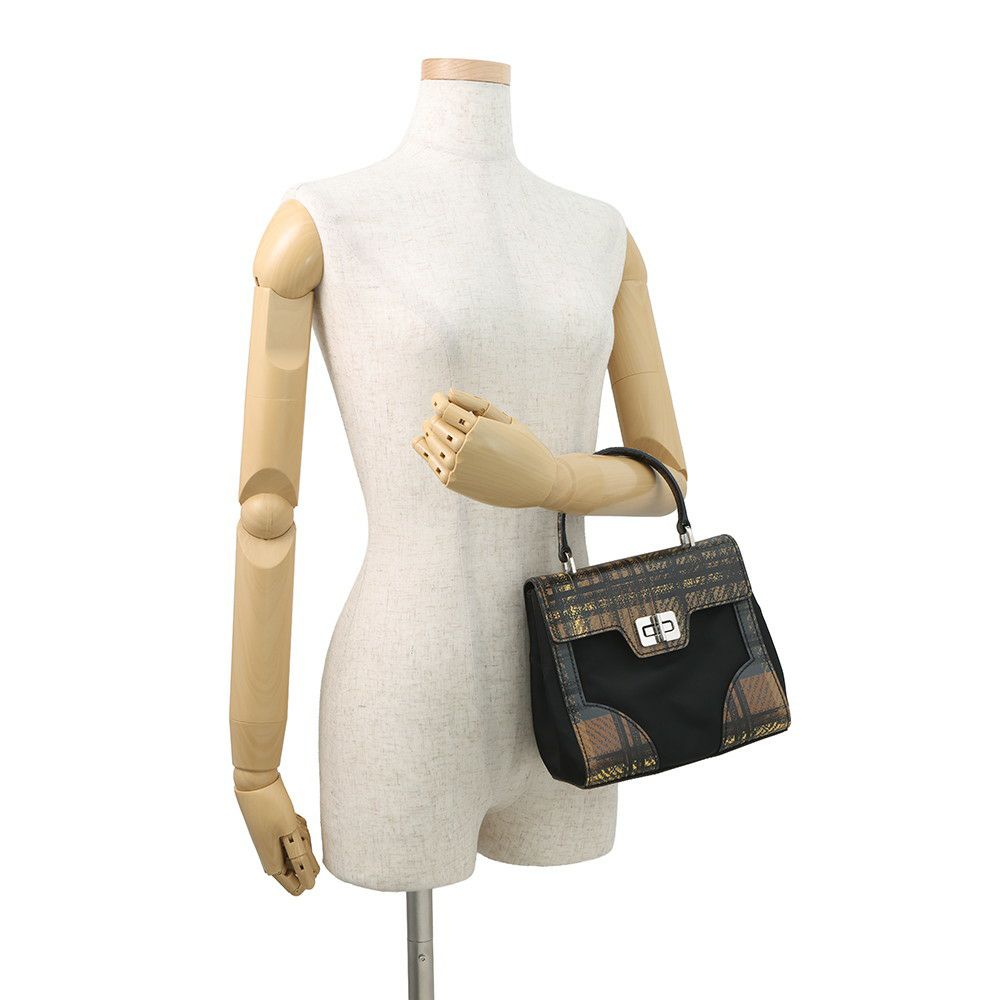 プラダ ハンドバッグ チェック柄 ナイロン/レザー 1BA014 PRADA 2wayショルダーバッグ 黒