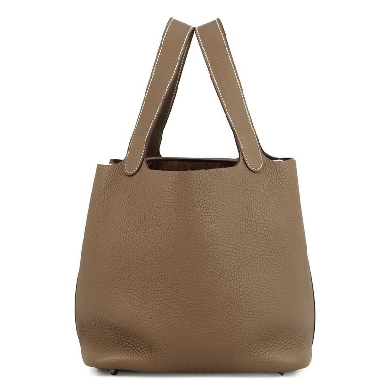 エルメス ハンドバッグ ピコタンロックMM エトゥープ/シルバー金具 トリヨンクレマンス W刻印