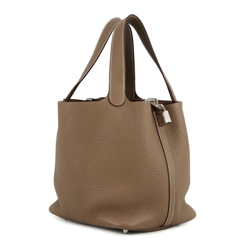 エルメス ハンドバッグ ピコタンロックMM エトゥープ/シルバー金具 トリヨンクレマンス W刻印