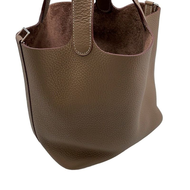 エルメス ハンドバッグ ピコタンロックMM エトゥープ/シルバー金具 トリヨンクレマンス W刻印