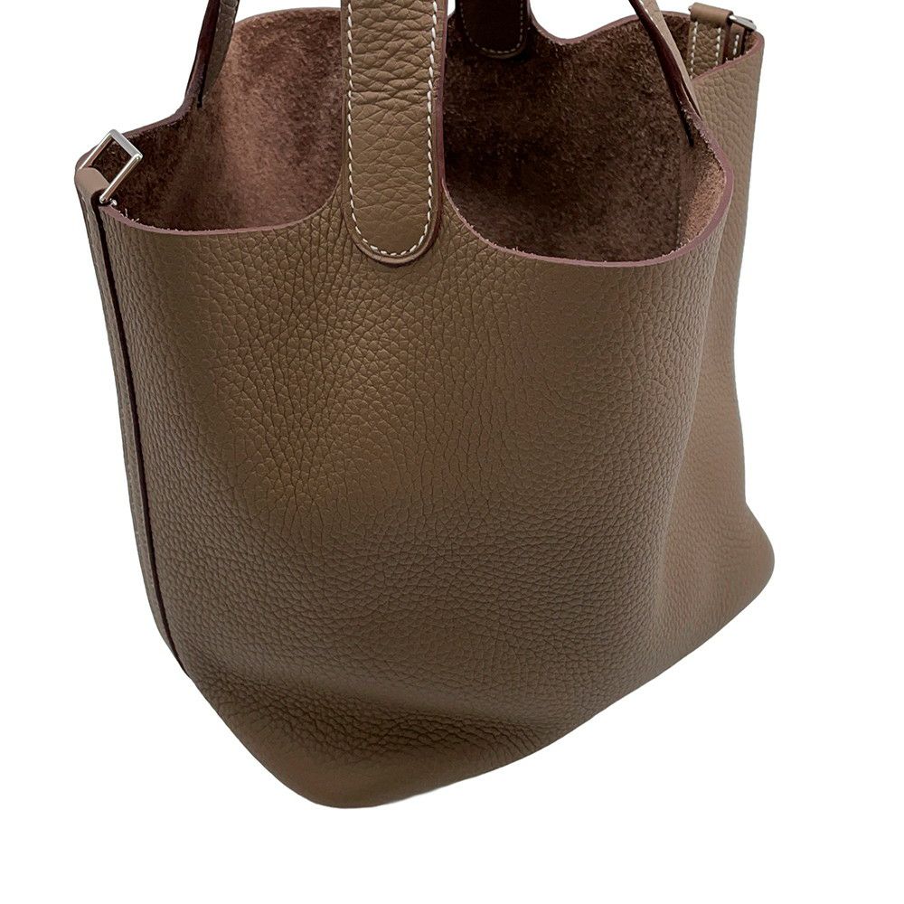 エルメス ハンドバッグ ピコタンロックMM エトゥープ/シルバー金具 トリヨンクレマンス W刻印