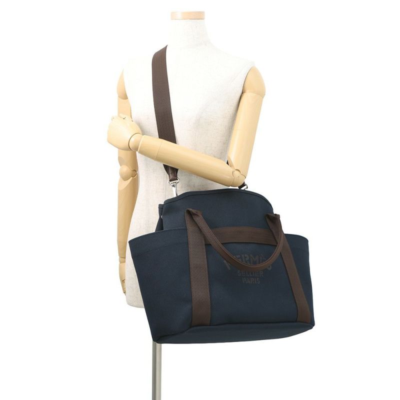 エルメス サックドパンサージュ グルーム SAC DE PANSAGE GROOM ネイビー/フー C刻印 ２wayショルダー
