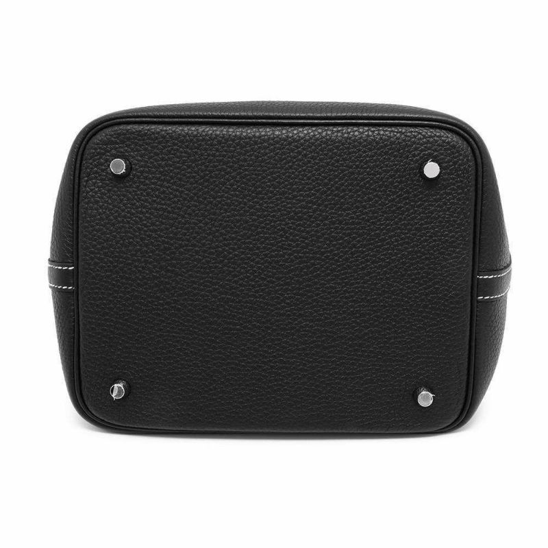 エルメス ハンドバッグ ピコタンロックMM ブラック/ホワイトステッチ/シルバー金具 トリヨンクレマンス U刻印 黒 白ステッチ