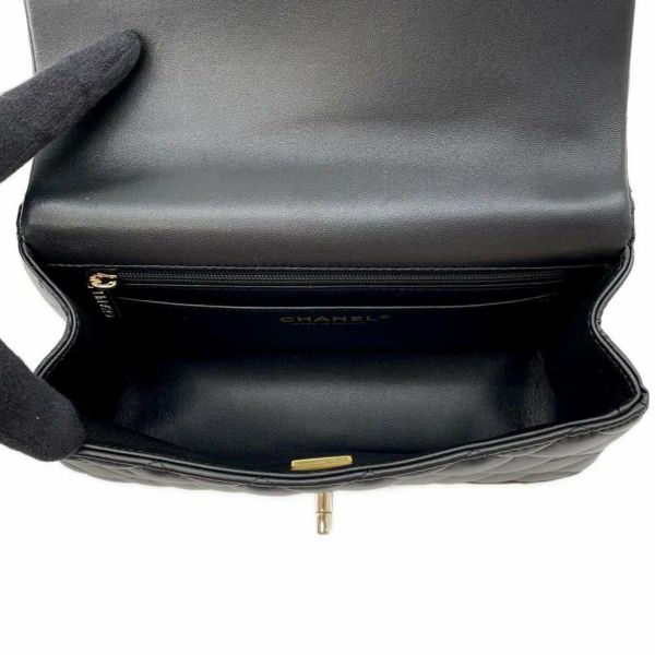 シャネル チェーンショルダーバッグ マトラッセ ココマーク トップハンドル ミニ メタリック グレインド カーフスキン AS2431 CHANEL 黒