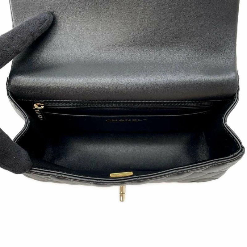 シャネル チェーンショルダーバッグ マトラッセ ココマーク トップハンドル ミニ メタリック グレインド カーフスキン AS2431 CHANEL 黒