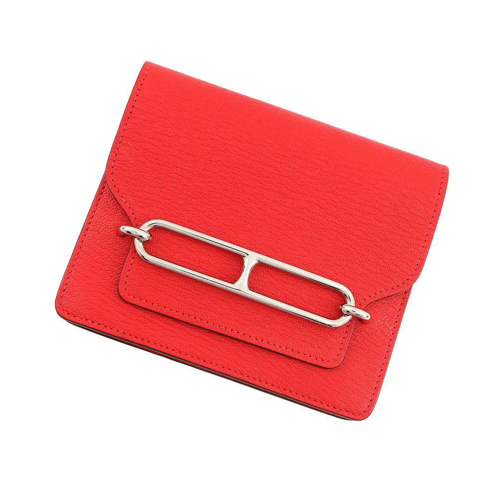 エルメス 財布 ロウリス ルリ スリム ルージュクー/シルバー金具 シェブルミゾル Z刻印 HERMES 財布