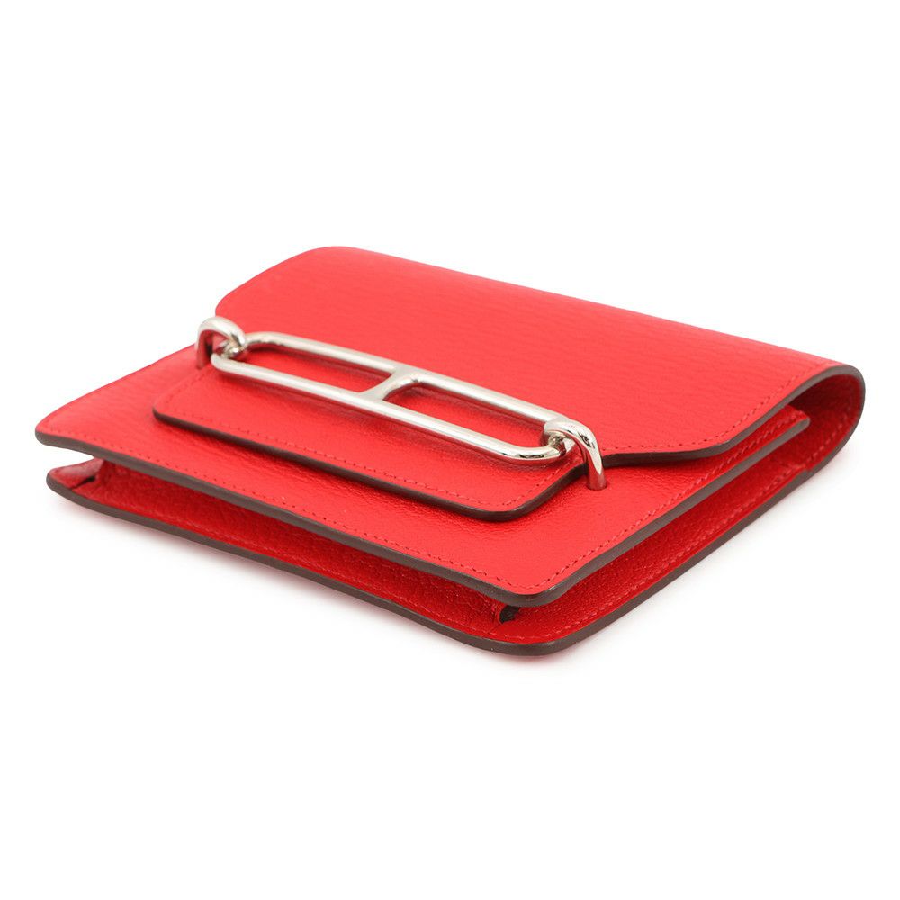 エルメス 財布 ロウリス ルリ スリム ルージュクー/シルバー金具 シェブルミゾル Z刻印 HERMES 財布