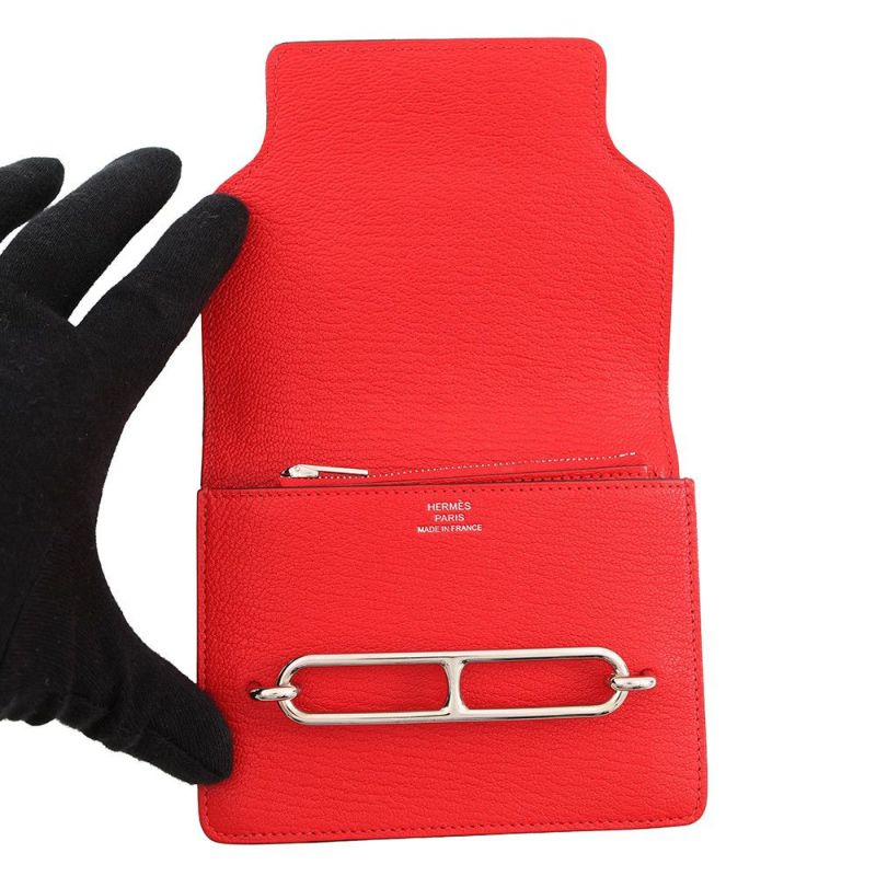 エルメス 財布 ロウリス ルリ スリム ルージュクー/シルバー金具 シェブルミゾル Z刻印 HERMES 財布